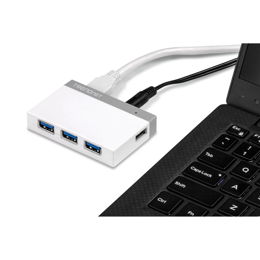 TRENDnet TU3-H4 V3: a small USB-A hub with a separate 20W supply manufacturer reference
